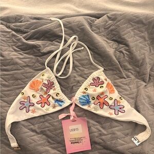 Oceanus Marissa Hand Embroidered Luxe Bikini Top- White. New with tags on!